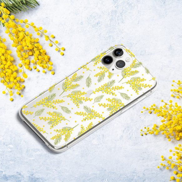 “Spring Mimosa”iPhone/Android 智慧型手機殼透明所有型號透明春季櫻花觀賞花卉圖案可愛 iPhone 第1張的照片