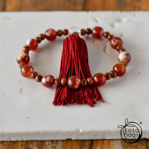 紅桜瑪瑙 桜木玉 ルドラクシャ 水晶 女性 数珠 念珠 略式数珠 一連