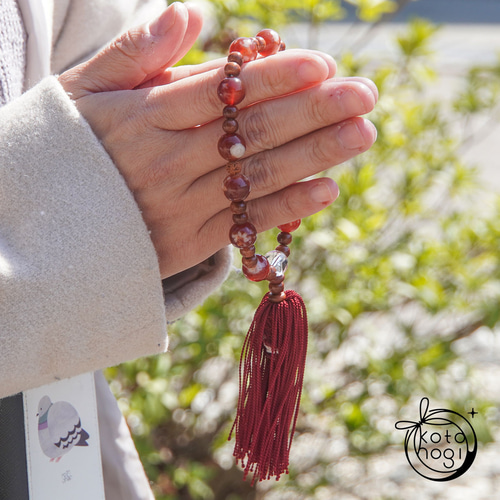 紅桜瑪瑙 桜木玉 ルドラクシャ 水晶 女性 数珠 念珠 略式数珠 一連