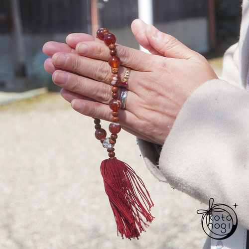 紅桜瑪瑙 桜木玉 ルドラクシャ 水晶 女性 数珠 念珠 略式数珠 一連