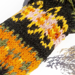 手編みウールニットソックス/ストライプソックス/ウールかぎ針編みストッキング/暖かいウールソックス - 北欧フェアアイル風オレン 7枚目の画像
