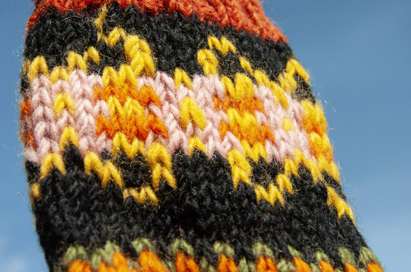 手編みウールニットソックス/ストライプソックス/ウールかぎ針編みストッキング/暖かいウールソックス - 北欧フェアアイル風オレン 10枚目の画像