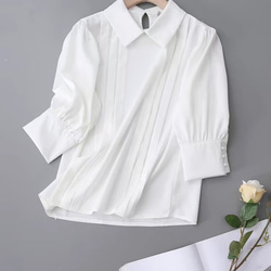 七分袖白シャツ女2024デザイン感バブル袖 1枚目の画像