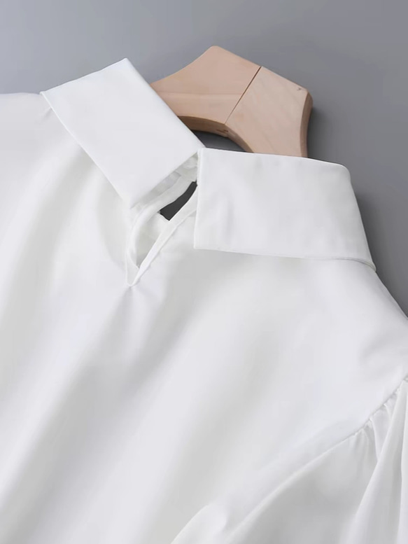 七分袖白シャツ女2024デザイン感バブル袖 3枚目の画像