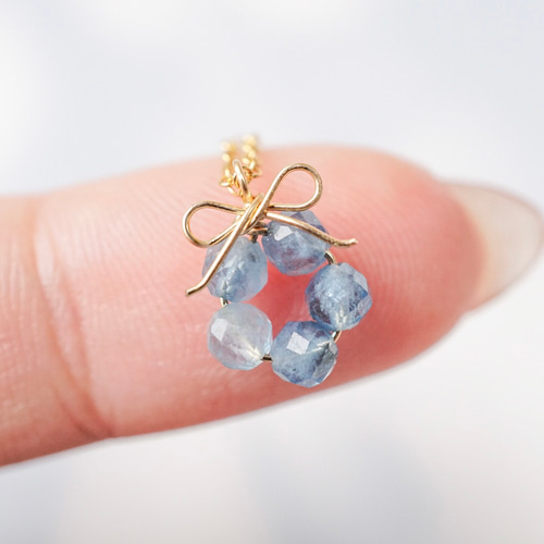 ネモフィラの花結」ピアス イヤリング アクアマリン 淡水パール リボン