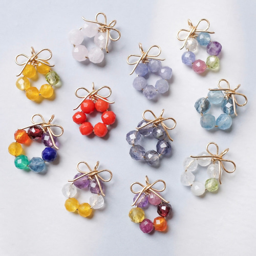 桜の花結」モルガナイト 淡水パール ピアス イヤリング リボン 天然石