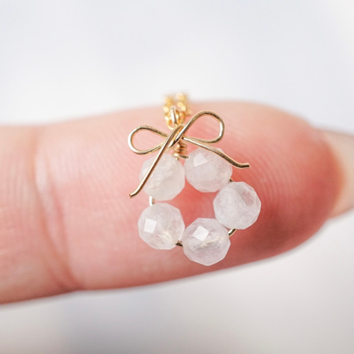 桜の花結」モルガナイト 淡水パール ピアス イヤリング リボン 天然石