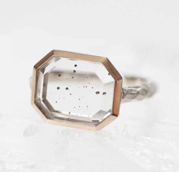 1点物 K10 パイライトインクォーツ リング 13号（レクタングル）指輪 10金 SV925 ゴールド シルバー