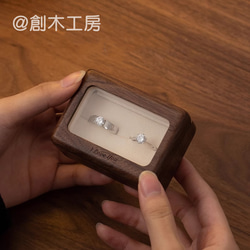 彫刻名入れ無料 指輪ケース 無垢材 グラス付き 木製 指輪入れ リングケース プロポーズ 結婚式 記念日 5枚目の画像