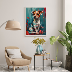 【犬花爛漫 - ジャックラッセルテリア犬 No.1】モダンアートポスター 犬の絵 犬の絵画 犬のイラスト 7枚目の画像