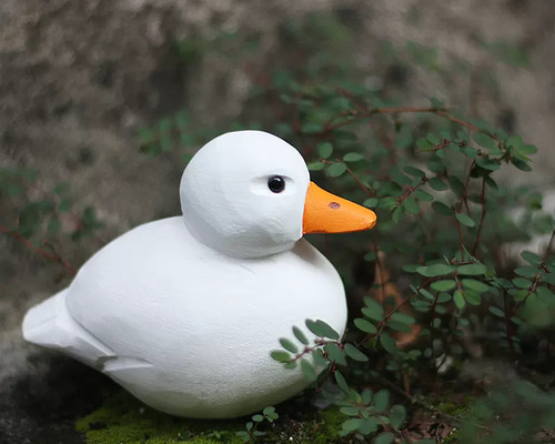 木製アヒルの置物 カラフルパッチワーク トールペイント ハンドメイド