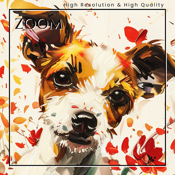【犬花爛漫 - ジャックラッセルテリア犬 No.2】モダンアートポスター 犬の絵 犬の絵画 犬のイラスト 3枚目の画像