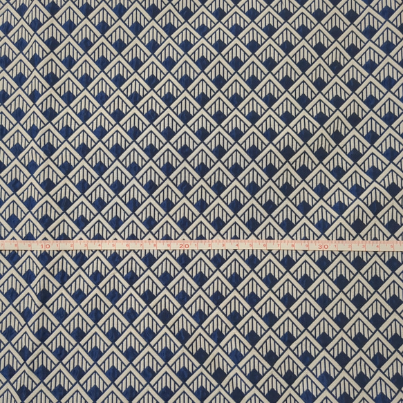 ブルー　ホワイト　幾何学柄　レトロ　和風　四角　生地 3枚目の画像