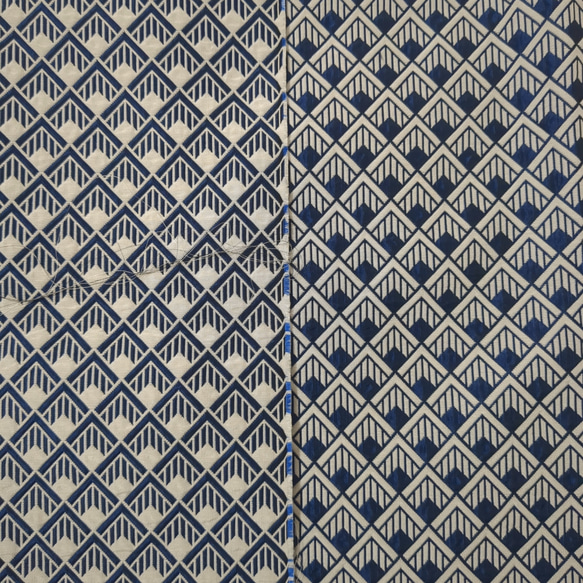 ブルー　ホワイト　幾何学柄　レトロ　和風　四角　生地 5枚目の画像
