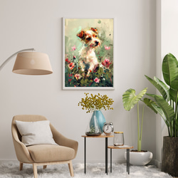 【犬花爛漫 - ジャックラッセルテリア犬 No.4】モダンアートポスター 犬の絵 犬の絵画 犬のイラスト 7枚目の画像