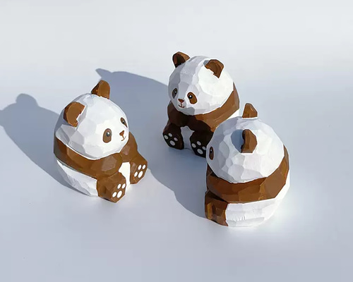 茶色のパンダ 木彫りのパンダ 置物 ギフト プレゼント ギフト