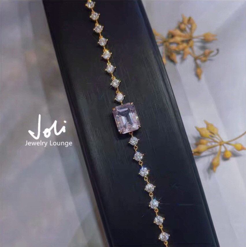 【光】天然ラベンダーアメジスト クリスタル エメラルドカット キラキラ レトロ 紫水晶 ブレスレット