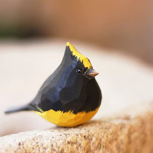 コチュウチョウ 木彫り 冠雀 黒鳥 手作り 実木 置物 太り鳥 その他置物