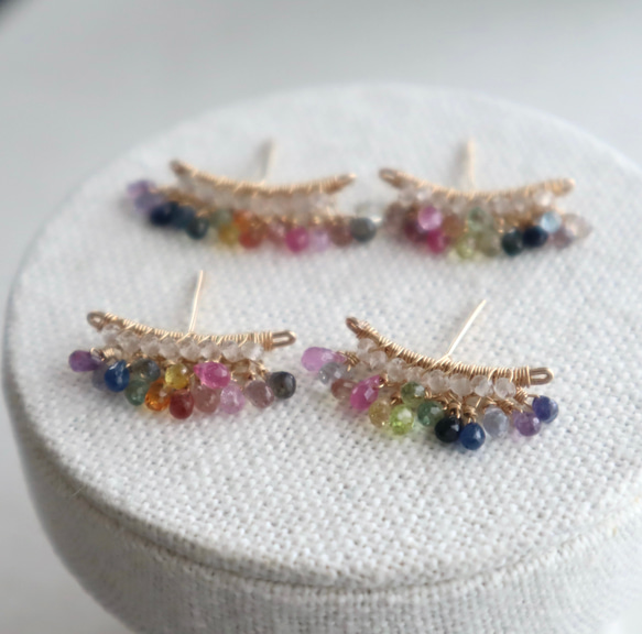 ｛ピアス/イヤリング｝14kgf/line earrings サファイア 3枚目の画像