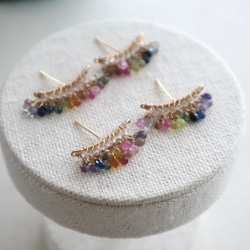 ｛ピアス/イヤリング｝14kgf/line earrings サファイア 1枚目の画像