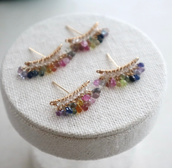 ｛ピアス/イヤリング｝14kgf/line earrings サファイア 1枚目の画像