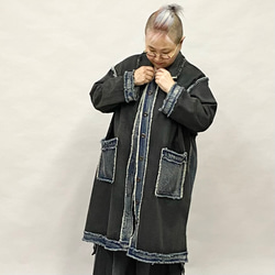 SALE デニム コート アウター レディース ロング 長袖 羽織り 体型カバー ダメージ ベルポニ ベルデニム 3枚目の画像