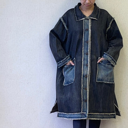 SALE デニム コート アウター レディース ロング 長袖 羽織り 体型カバー ダメージ ベルポニ ベルデニム 6枚目の画像