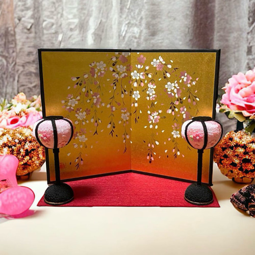 お雛様小物セット 桜金屏風15㎝ ちりめん桜ぼんぼり(大) ひな お雛様小物セット 桜金屏風15㎝ ちりめん桜ぼんぼり(大) ひな
