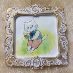 ねこちゃん　天然石アート　フローライト天才の石　花とねこくん 1枚目の画像