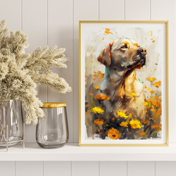 【犬花爛漫 - ラブラドールレトリバー犬 No.2】モダンアートポスター 犬の絵 犬の絵画 犬のイラスト 8枚目の画像