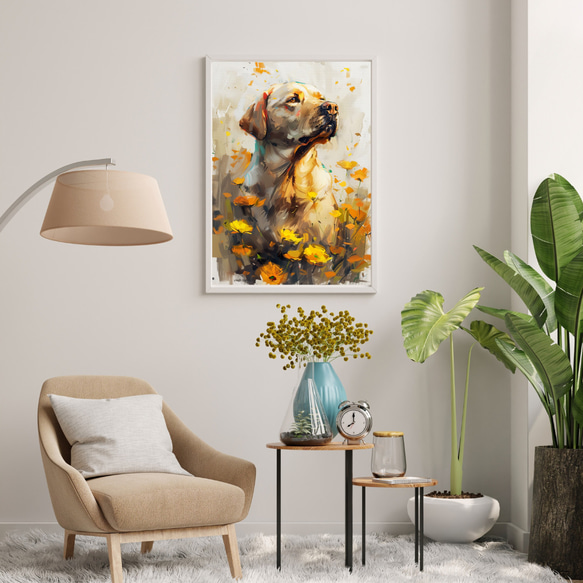 【犬花爛漫 - ラブラドールレトリバー犬 No.2】モダンアートポスター 犬の絵 犬の絵画 犬のイラスト 7枚目の画像