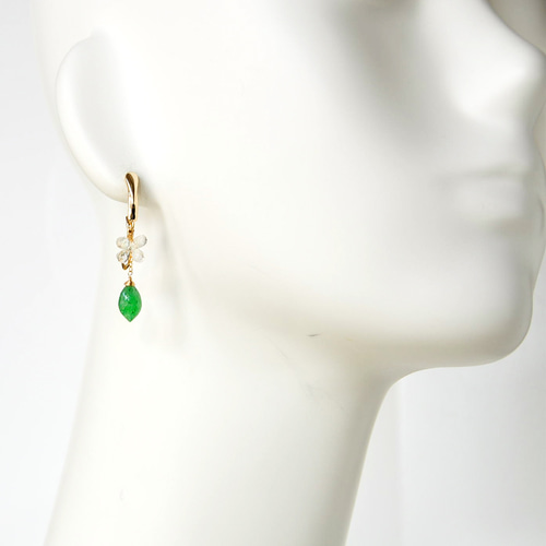 天然石エメラルド×超大粒グリーンストロベリークォーツのピアス14kgf