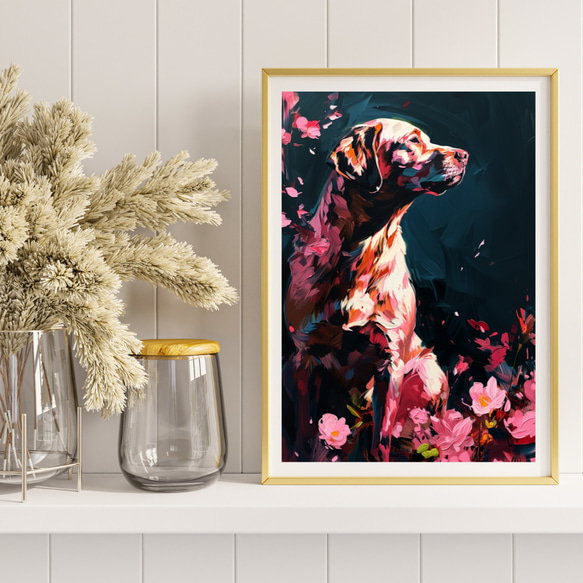 【犬花爛漫 - ラブラドールレトリバー犬 No.3】モダンアートポスター 犬の絵 犬の絵画 犬のイラスト 8枚目の画像
