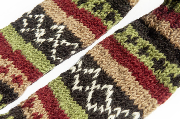 手編みウールニットソックス/ストライプソックス/ウールかぎ針編みストッキング/暖かいウールソックス-北欧グリーンフォレストストラ 2枚目の画像