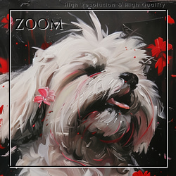 【犬花爛漫 - マルチーズ犬 No.1】モダンアートポスター 犬の絵 犬の絵画 犬のイラスト 3枚目の画像
