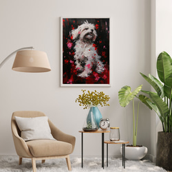 【犬花爛漫 - マルチーズ犬 No.1】モダンアートポスター 犬の絵 犬の絵画 犬のイラスト 7枚目の画像