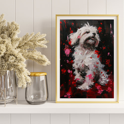 【犬花爛漫 - マルチーズ犬 No.1】モダンアートポスター 犬の絵 犬の絵画 犬のイラスト 8枚目の画像