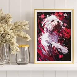 【犬花爛漫 - マルチーズ犬 No.3】モダンアートポスター 犬の絵 犬の絵画 犬のイラスト 8枚目の画像