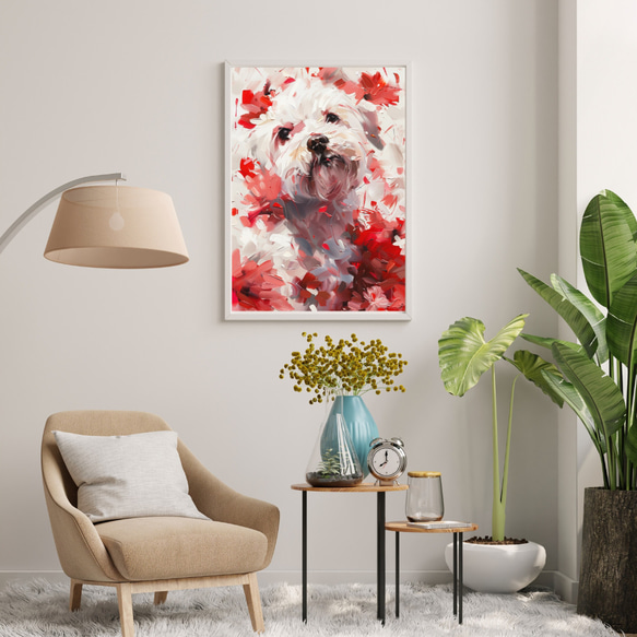 【犬花爛漫 - マルチーズ犬 No.4】モダンアートポスター 犬の絵 犬の絵画 犬のイラスト 7枚目の画像