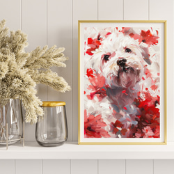【犬花爛漫 - マルチーズ犬 No.4】モダンアートポスター 犬の絵 犬の絵画 犬のイラスト 8枚目の画像