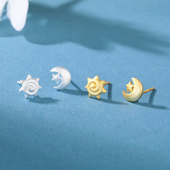 シルバー925 小ぶり 艶消し 月 太陽 ピアス つけっぱなし 小さめ