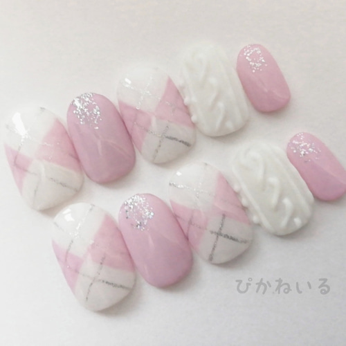 【着画あり】くまネイル　アーガイル柄ネイル　癒しネイル　シンプルネイル 【着画あり】くまネイル　アーガイル柄ネイル　癒しネイル　シンプルネイル