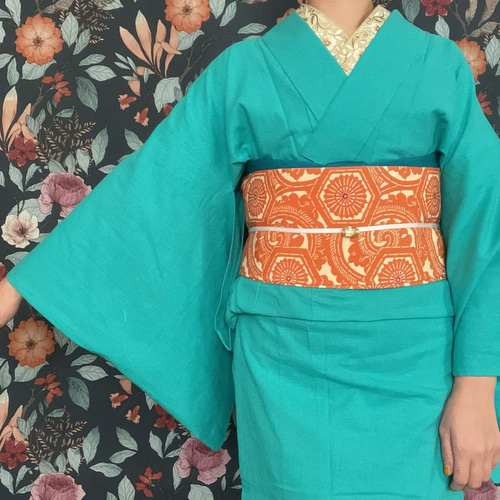 さらっと軽やか綿麻無地浴衣/コバルトグリーン 浴衣 花鹿 kajika