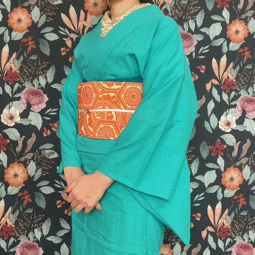 さらっと軽やか綿麻無地浴衣/コバルトグリーン 浴衣 花鹿 kajika