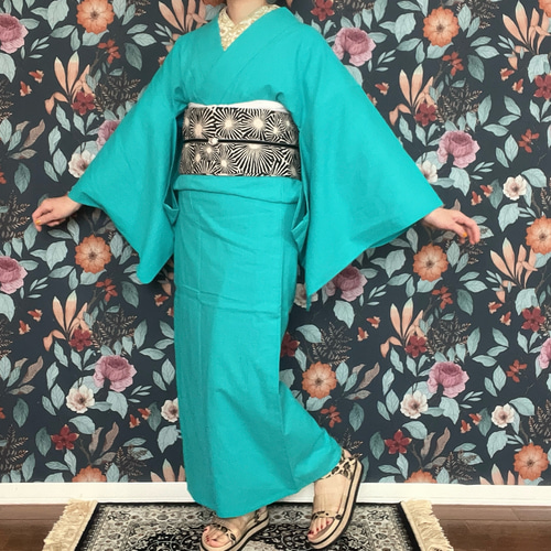 綿麻着物✴︎ミントグリーン さらっと軽やか綿麻無地浴衣/コバルトグリーン 浴衣 花鹿 kajika