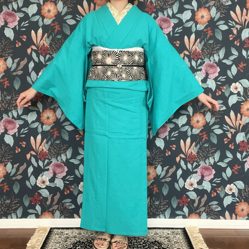 さらっと軽やか綿麻無地浴衣/コバルトグリーン 浴衣 花鹿 kajika