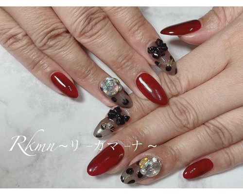 ネイルチップ フレンチガーリー マグネット リボン ドット ビジュー ネイルチップ フレンチガーリー マグネット リボン ドット ビジュー