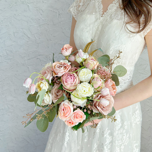 即納OK！！ローズとユーカリの海外風くすみカラーブーケ＋ウェディング