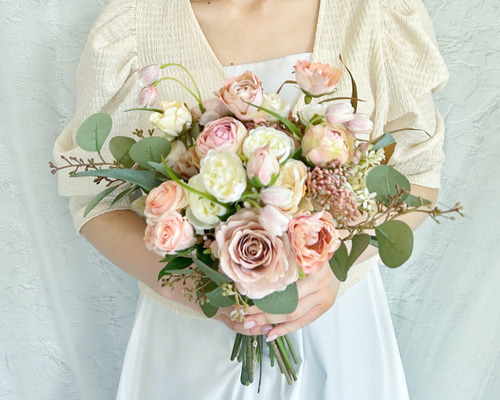 即納OK！！ローズとユーカリの海外風くすみカラーブーケ＋ウェディング