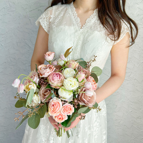 即納OK！！ローズとユーカリの海外風くすみカラーブーケ＋ウェディング